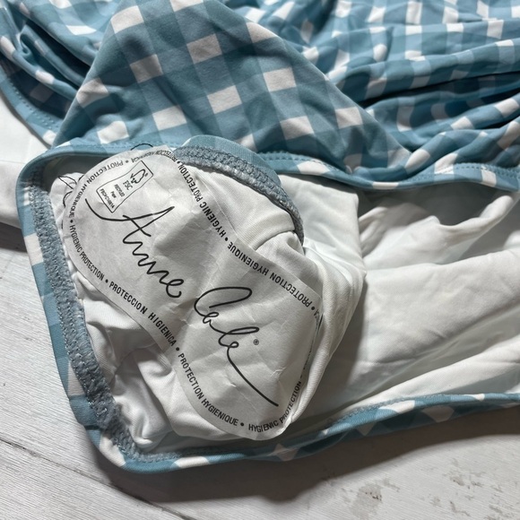 Anne Cole GINGHAM BLUE WHITE Plus Size Checked Shirred One-Piece Swimsuit 18W - Picture 6 of 8